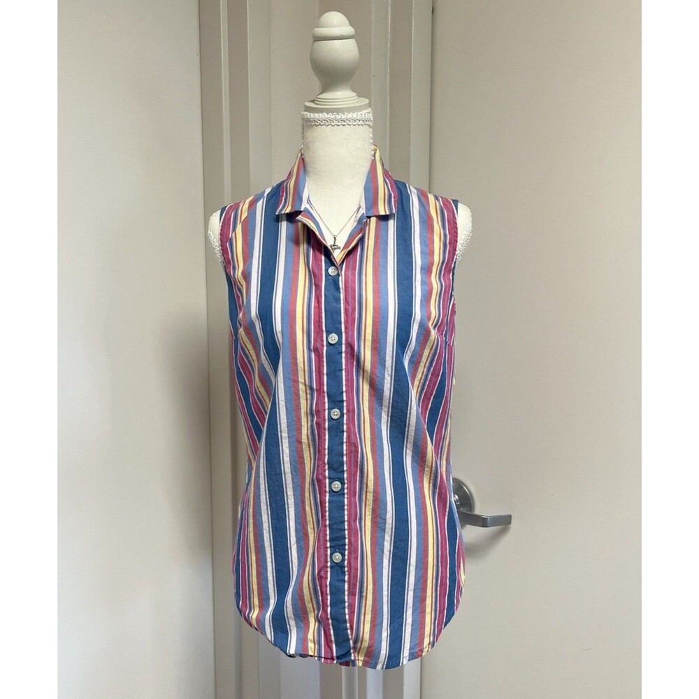 Vintage Talbots Multicolor Striped Top 100% Cotton Blouse Sleeveless Small